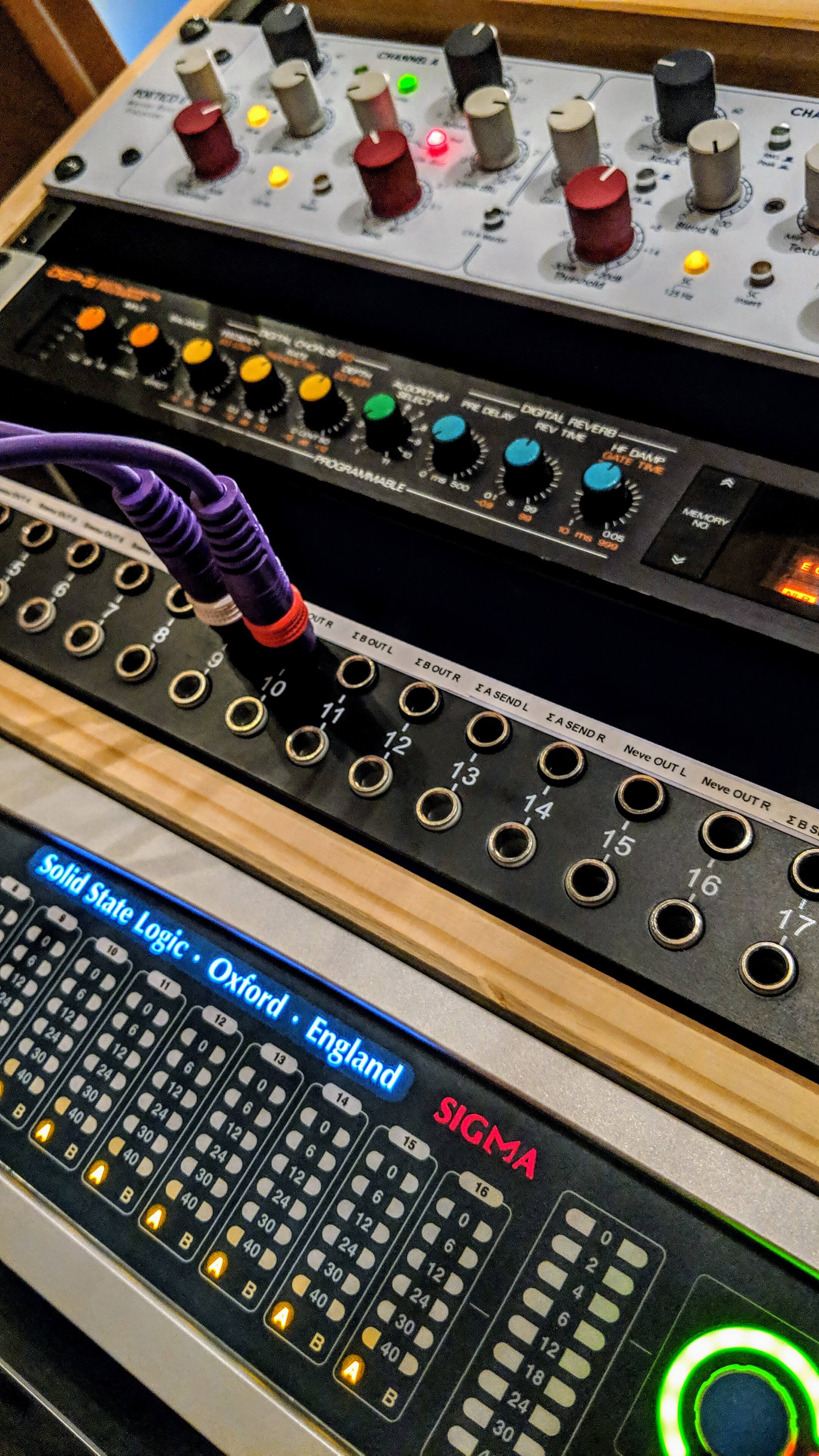Patch bay and analog routing at The Social Club